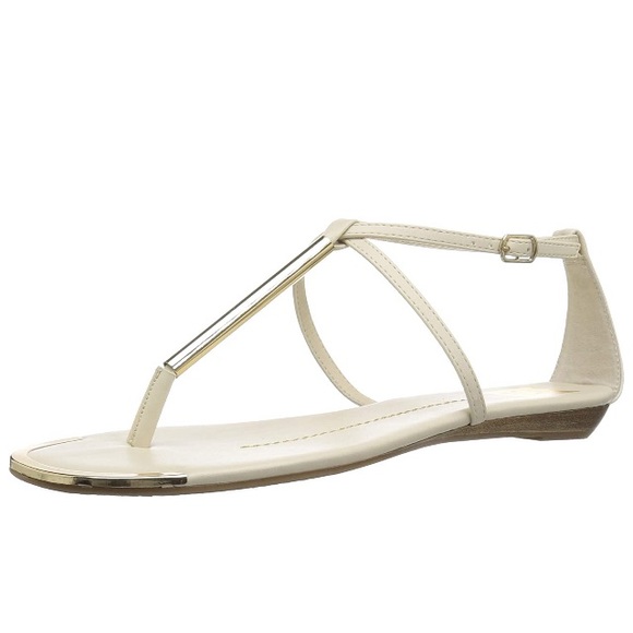 Dolce Vita Shoes - Women's White and Gold Archer Flat Sandal.